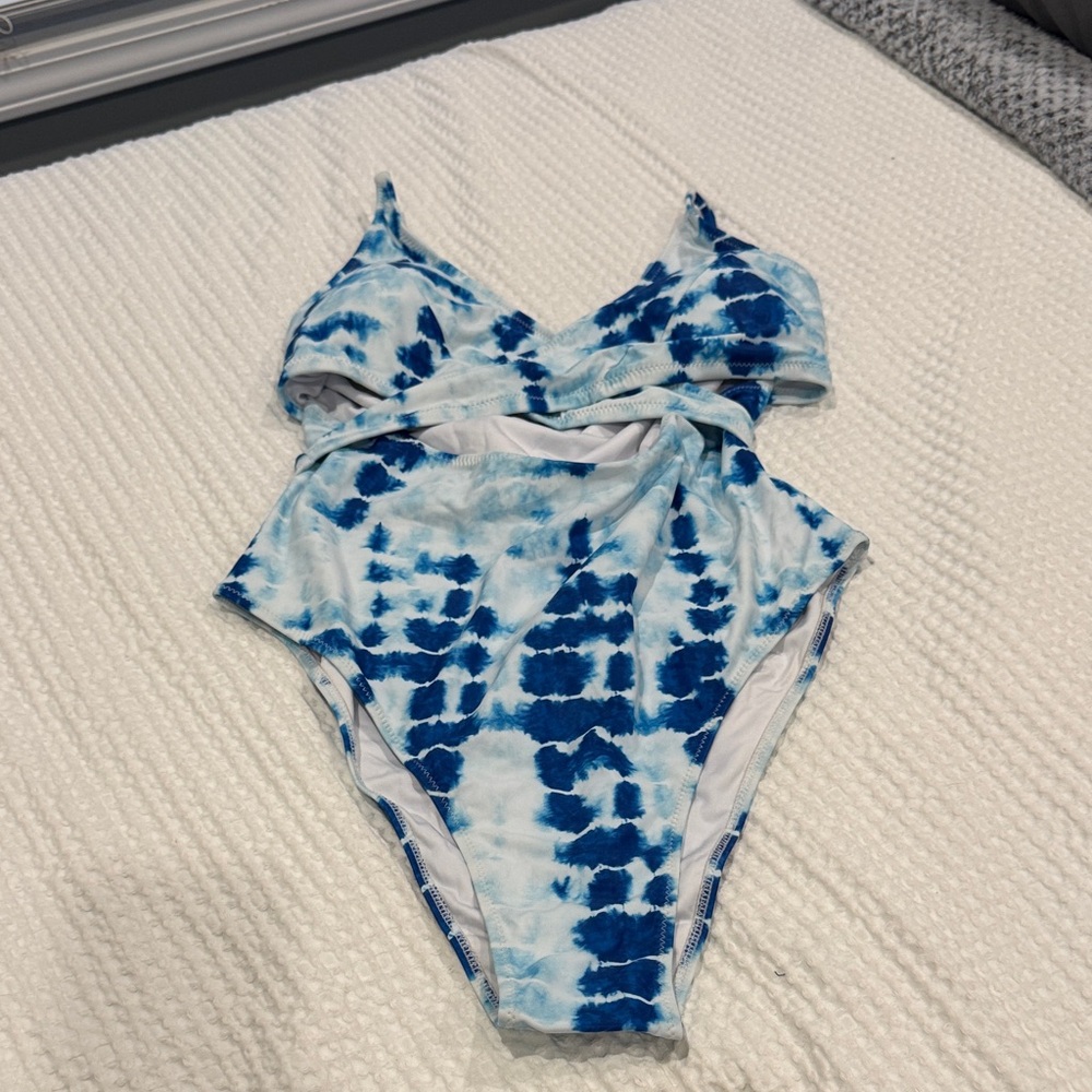 Popvil Blue and White Wrap Swimsuit